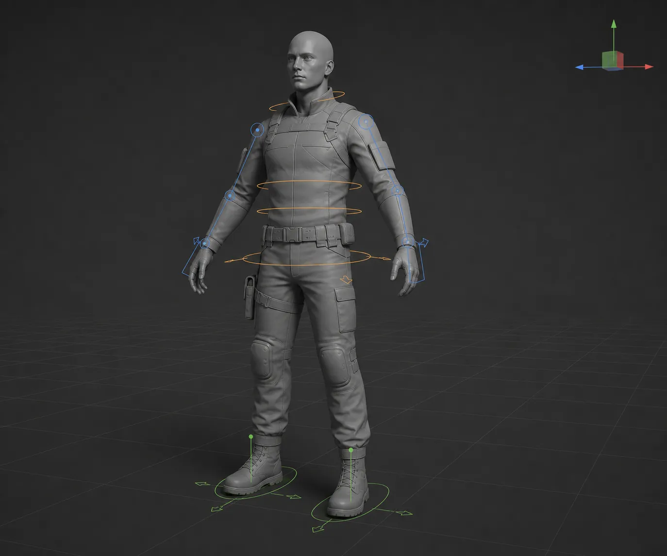 Concept preview of a 3D character with planned IK controls